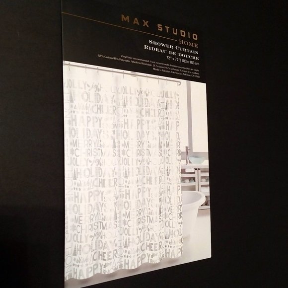 NEW Holiday Shower Curtain, White & Silver, 72" x 72" - Picture 7 of 9